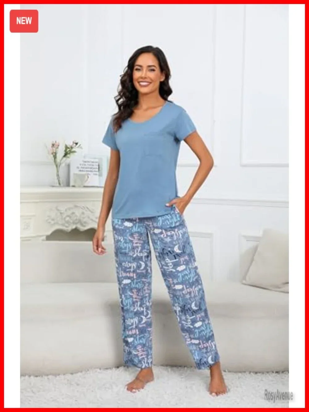 60% Cotton 40% Polyester Short Sleeve Pajama Set with Pockets